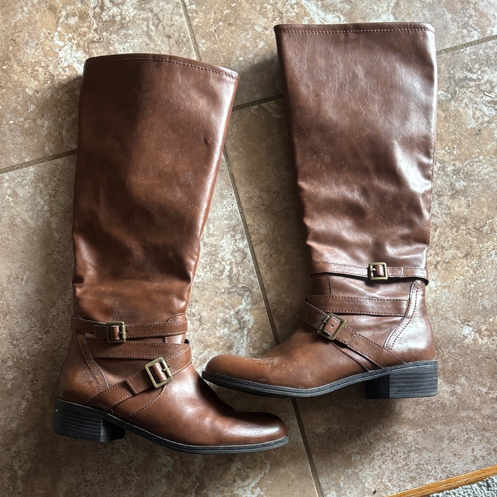 Brown Leather Knee-High Boots